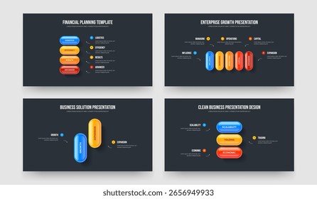 Revisión Financiera Cuatro Cinco Dos Dos Diagrama De Tres Pasos Presentación De Diapositivas Plantilla Ilustración vectorial Paquete. Estrategia de mercado 4 5 2 3 Elemento Infografía Slide Design Set.