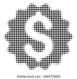 Financial Reward Seal halftone vector pictogram. Illustration style is dotted iconic Financial Reward Seal icon symbol on a white background. Halftone matrix is round blots.