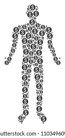 Financial reward seal human representation. Vector financial reward seal icons are formed into male illustration.