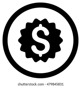 Financial Reward Seal vector rounded icon. Image style is a flat icon symbol inside a circle, black color, white background.