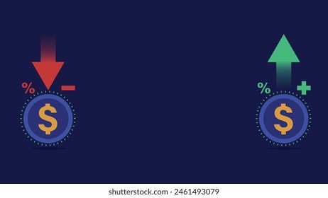 Financial rise and fall concept vector banner design.