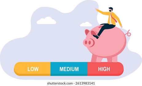 Financial Risk or Financial Risk Assessment. Businessman with Piggy Bank Facing Loss. Financial Mistake,

