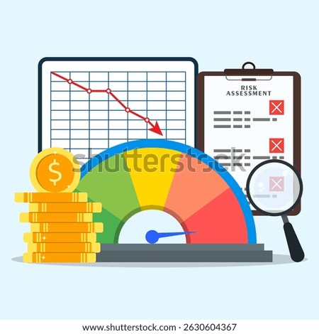 Financial risk concept, counting money, risk assesment, calculating loan or debt payments, investment risk or financial crisis.