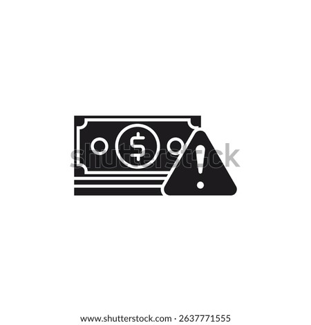 Financial Risk Concept,Stack of Money with Warning Sign. This icon uses a glyp style eps file.