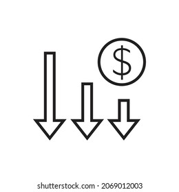 Financial risk icon  benefit reduce dollar  reduction cost  vector illustration