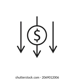 Financial risk icon  benefit reduce dollar  reduction cost  vector illustration