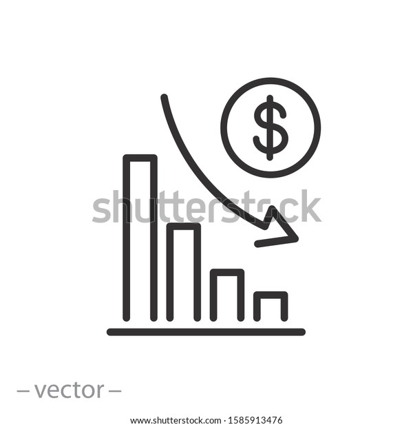 financial risk icon, benefit reduce dollar,\
reduction cost, thin line web symbol on white background - editable\
stroke vector illustration\
eps10