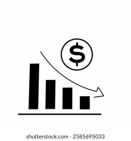 financial risk icon, benefit of reducing dollars, reducing costs, thin line web symbol on white background - editable stroke vector illustration