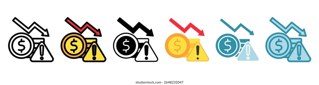 Financial Risk multi style, mini illustration icon set. Vector for modern concept, print, UI, UX kit, web and app development. Related to risk management, business, finance.