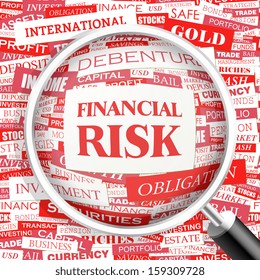 FINANCEIRO. Ilustração do conceito de nuvem de palavra. Coleção de marcas gráficas. Colagem Wordcloud com termos e marcas relacionados. 