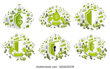 Financial safety 3D vector design concepts isolated over white background, stylish illustrations on business and finance theme.