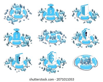 Financial safety 3D vector design concepts isolated over white background, stylish illustrations on business and finance theme.