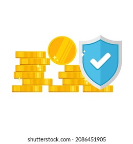 Financial safety guaranteed trust Gold Coins vector flat illustration money investment security protection secure savings 