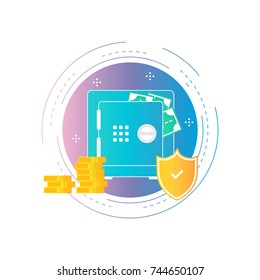 Financial safety, insurance, bank deposit savings account, pension fund icon, retirement money, insurance policy concept gradient color vector illustration design. Icon design for web banners and apps