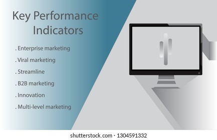 Financial Sales Performance Indicator Presentation Slide Vector, with computer monitor graphic display.
