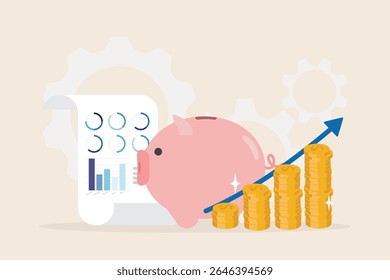 Economia financeira para o conceito de aposentadoria. Gestão de dinheiro, estratégia ou plano para investimento de alto retorno. Análise de dados, gerenciamento de riscos e segurança para o crescimento. ilustração vetorial plana.