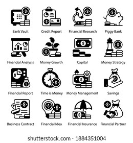 
Paquete de iconos sólidos de ahorro financiero 