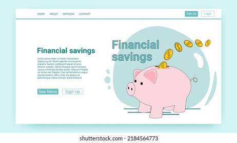Financial savings.People save money in a piggy bank.An illustration in the style of a green landing page.