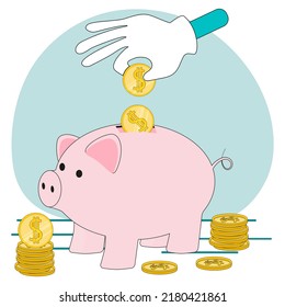 Financial savings.Piggy bank is a symbol of accumulation.Vector illustration in green..Piggy bank is a symbol of accumulation.Vector illustration in green.