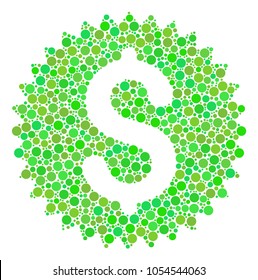 Financial Seal composition of filled circles in variable sizes and ecological green color tints. Vector filled circles are grouped into financial seal mosaic. Eco design concept.