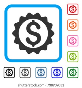 Financial Seal icon. Flat gray pictogram symbol inside a light blue rounded rectangular frame. Black, gray, green, blue, red, orange color versions of Financial Seal vector.