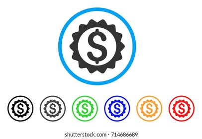 Financial Seal icon. Vector illustration style is a flat iconic financial seal gray rounded symbol inside light blue circle with black, gray, green, blue, red, orange color additional versions.
