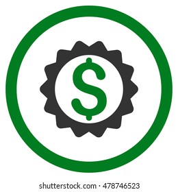 Financial Seal rounded icon. Vector illustration style is flat iconic bicolor symbol, green and gray colors, white background.