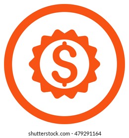 Financial Seal rounded icon. Vector illustration style is flat iconic symbol, orange color, white background.