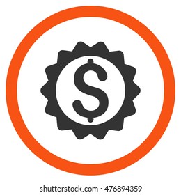 Financial Seal vector bicolor rounded icon. Image style is a flat icon symbol inside a circle, orange and gray colors, white background.