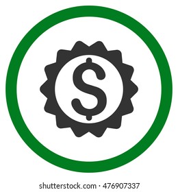 Financial Seal vector bicolor rounded icon. Image style is a flat icon symbol inside a circle, green and gray colors, white background.