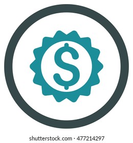 Financial Seal vector bicolor rounded icon. Image style is a flat icon symbol inside a circle, soft blue colors, white background.