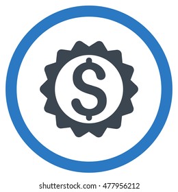 Financial Seal vector bicolor rounded icon. Image style is a flat icon symbol inside a circle, smooth blue colors, white background.