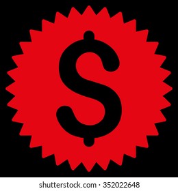 Financial Seal vector icon. Style is flat symbol, red color, rounded angles, black background.