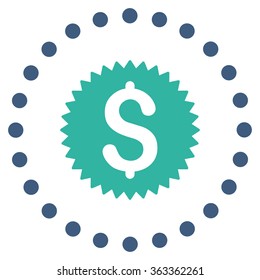 Financial Seal vector icon. Style is bicolor flat circled symbol, cobalt and cyan colors, rounded angles, white background.