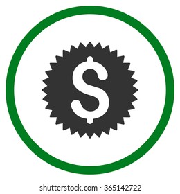 Financial Seal vector icon. Style is bicolor flat circled symbol, green and gray colors, rounded angles, white background.