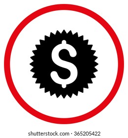 Financial Seal vector icon. Style is bicolor flat circled symbol, intensive red and black colors, rounded angles, white background.