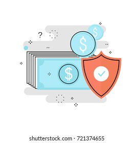 Financial Security, Bank Account Protection, Fraud Prevention, Secure Money Transaction, Secure Payment Flat Line Vector Illustration Design For Mobile And Web Graphics