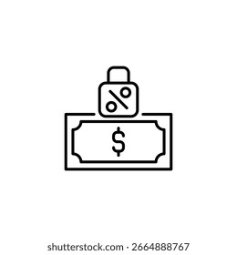 Financial Security With Discount Concept Represented By Currency And Percentage Padlock