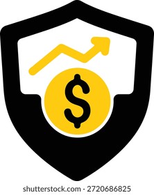 La seguridad financiera y el crecimiento representados por un escudo y un gráfico de tendencia al alza