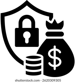 Icono de seguridad financiera Ilustración vectorial de glifos