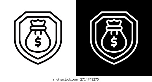 Ícone De Segurança Financeira De Estilo Preto-E-Branco De Linha