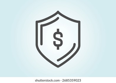 Financial Security Icon – Minimalist Shield with Dollar Symbol Representing Protected Assets, Secure Transactions, and Monetary Risk Management