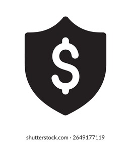 Financial security icon with a shield and dollar symbol representing money protection safe investment and business insurance guarantee vector solid glyph icon