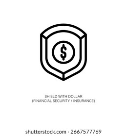 Símbolo de Dólar e Escudo de Ícone de Segurança Financeira