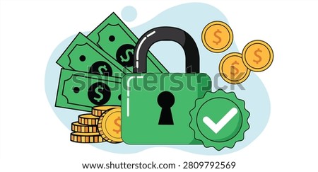 Financial security illustration featuring money protection banking savings and investment concepts for business presentations creative projects and vector design applications