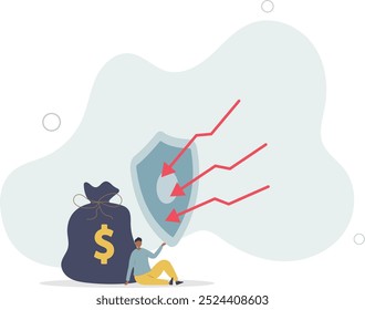Financial security, money loss or wealth protection, defense from cyber attack or economic recession concept.flat design with people.