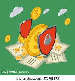 Financial security, money protection flat isometric vector concept illustration