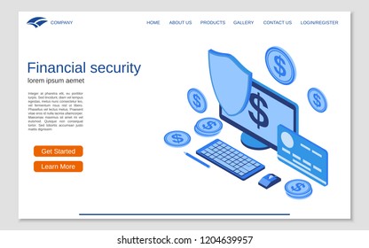 Financial security, online banking, money protection flat 3d isometric vector concept. Website landing page design template