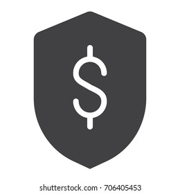 Financial security shield with dollar icon vector, filled flat sign, solid pictogram isolated on white. Symbol, logo illustration. Pixel perfect graphics