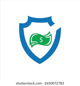 Financial security shield logo with green dollar bill and blue protection symbol
